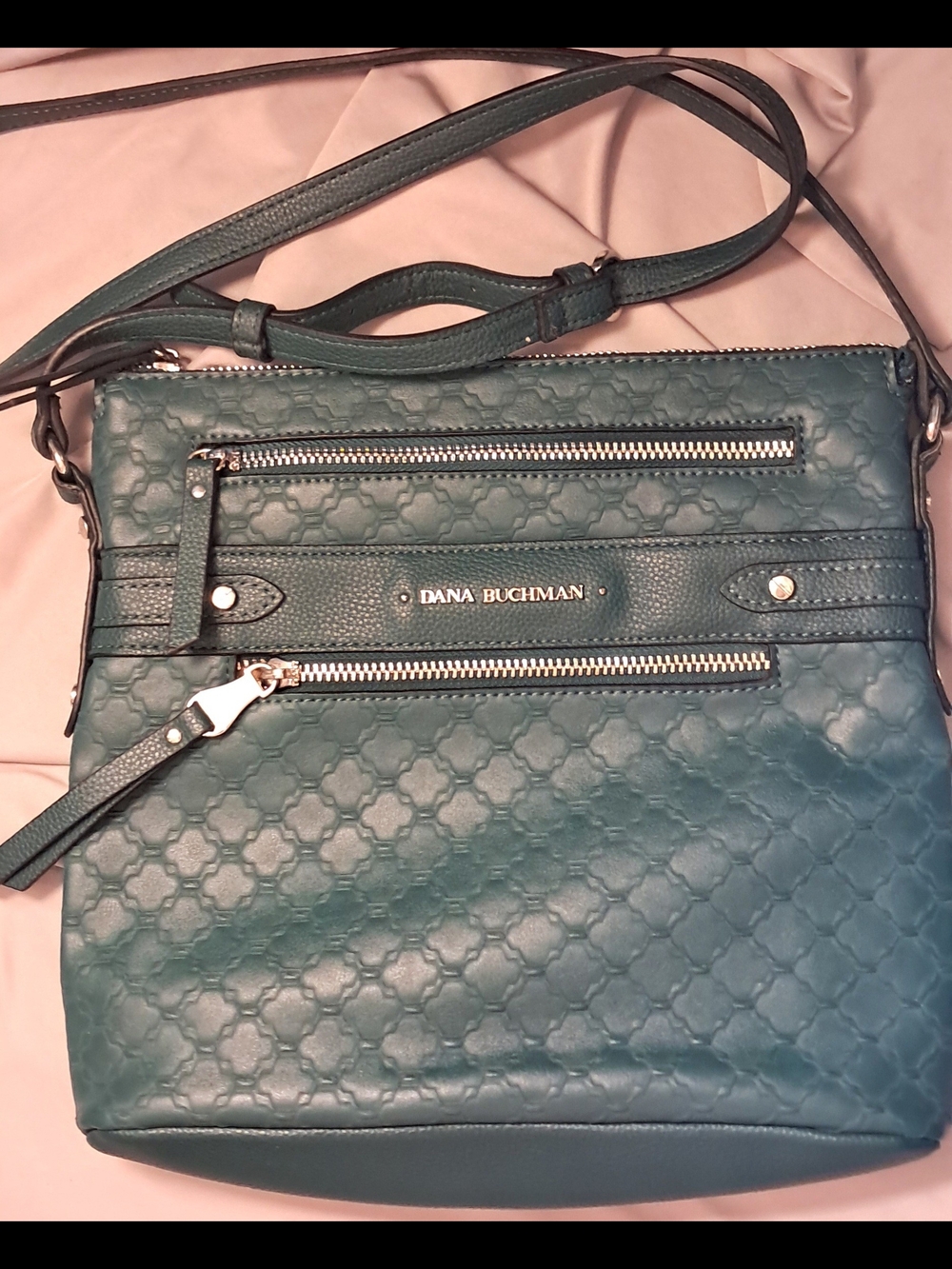 Dana Buchman Embossed Green Leather Crossbody Bag